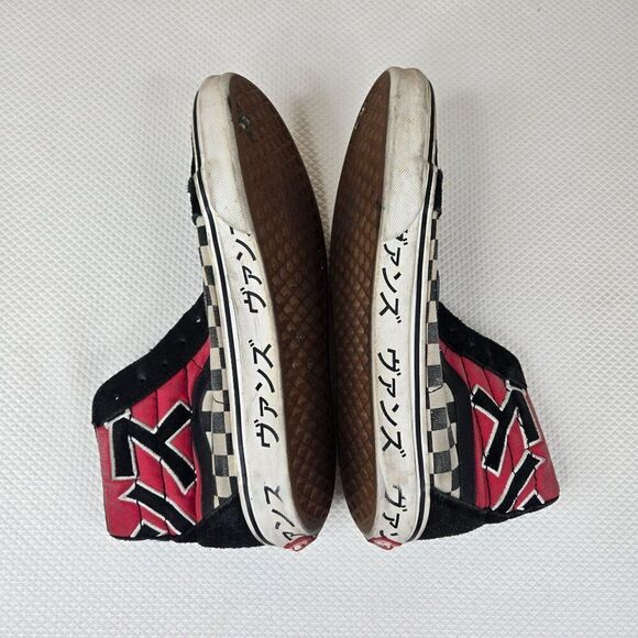 Vans Japanese Checkerboard Sk8 Hi Top Sneakers Black Red Mens Size 9 - Picture 8 of 10